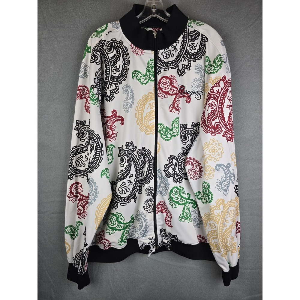 Coogi Track Jacket Mens XL White Paisley Full Zip Retro Hip Hop Streetwear FLAW
